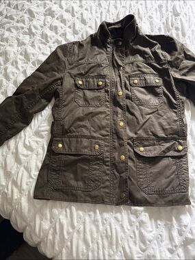 J. Crew Olive Green Utility Jacket with Gold-Tone Snaps